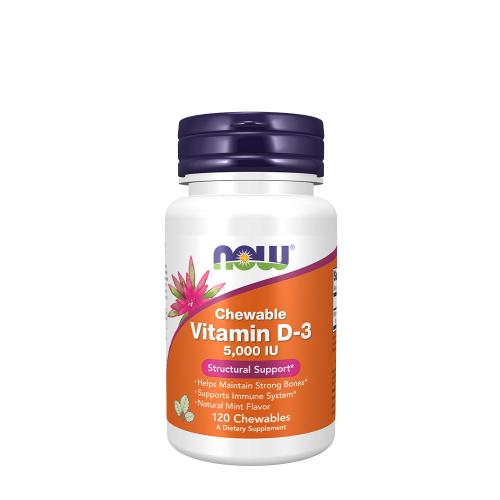 Now Foods Vitamin D-3 5,000 IU (120 Tabletki do żucia, Naturalny aromat miętowy )