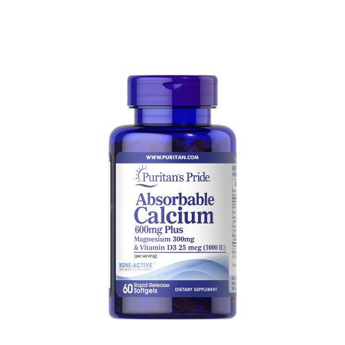 Puritan's Pride Absorbable Calcium 600mg plus Magnesium 300mg & Vitamin D 1000IU (60 Kapsułka miękka)