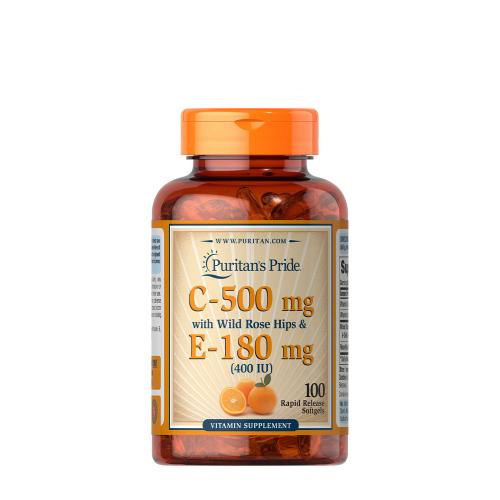 Puritan's Pride Vitamin C & E 500 mg/400 IU with Rose Hips (100 Kapsułka miękka)