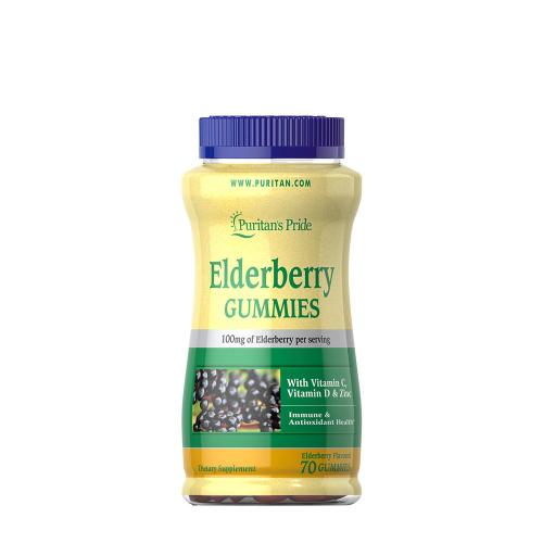 Puritan's Pride Elderberry Gummies with Vitamin C, D & Zinc (70 Żelka, Kwiat czarnego bzu)