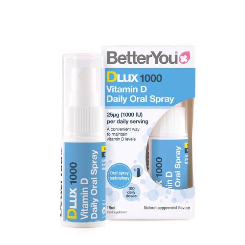 BetterYou Dlux Daily Vitamin D 1000 IU Oral Spray (15 ml, Naturalna mięta pieprzowa)