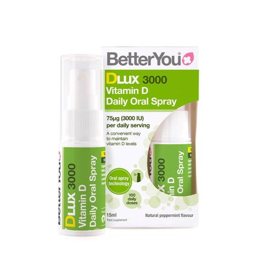 BetterYou Dlux Daily Vitamin D 3000 IU Oral Spray  (15 ml, Naturalna mięta pieprzowa)