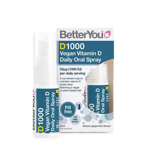BetterYou Dlux 1000 Vegan Vitamin D Oral Spray  (15 ml, Naturalna mięta pieprzowa)