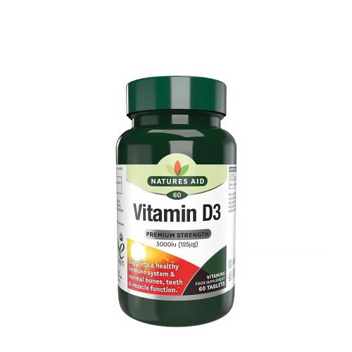 Natures Aid Witamina D3 5000IU o wysokiej sile działania - Vitamin D3 5000IU High Strength (60 Tabletka)